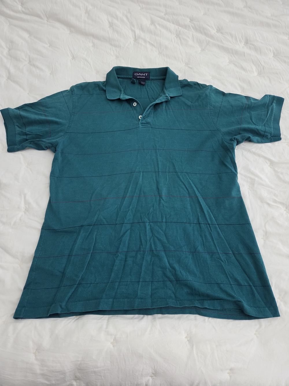 Vintage Gant Teal Short-Sleeve Polo with Subtle Stripes